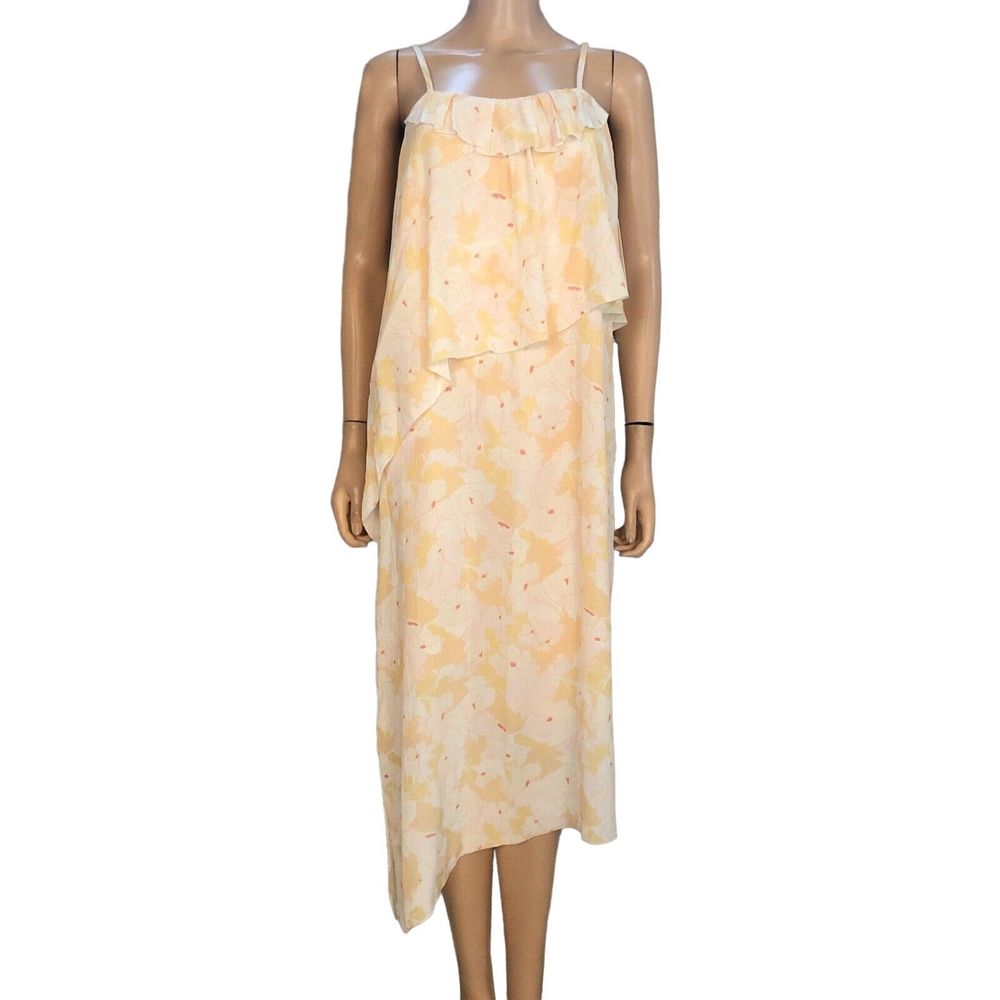 Lewit Floral Midi Dress Asymetrical Crinkled Popover